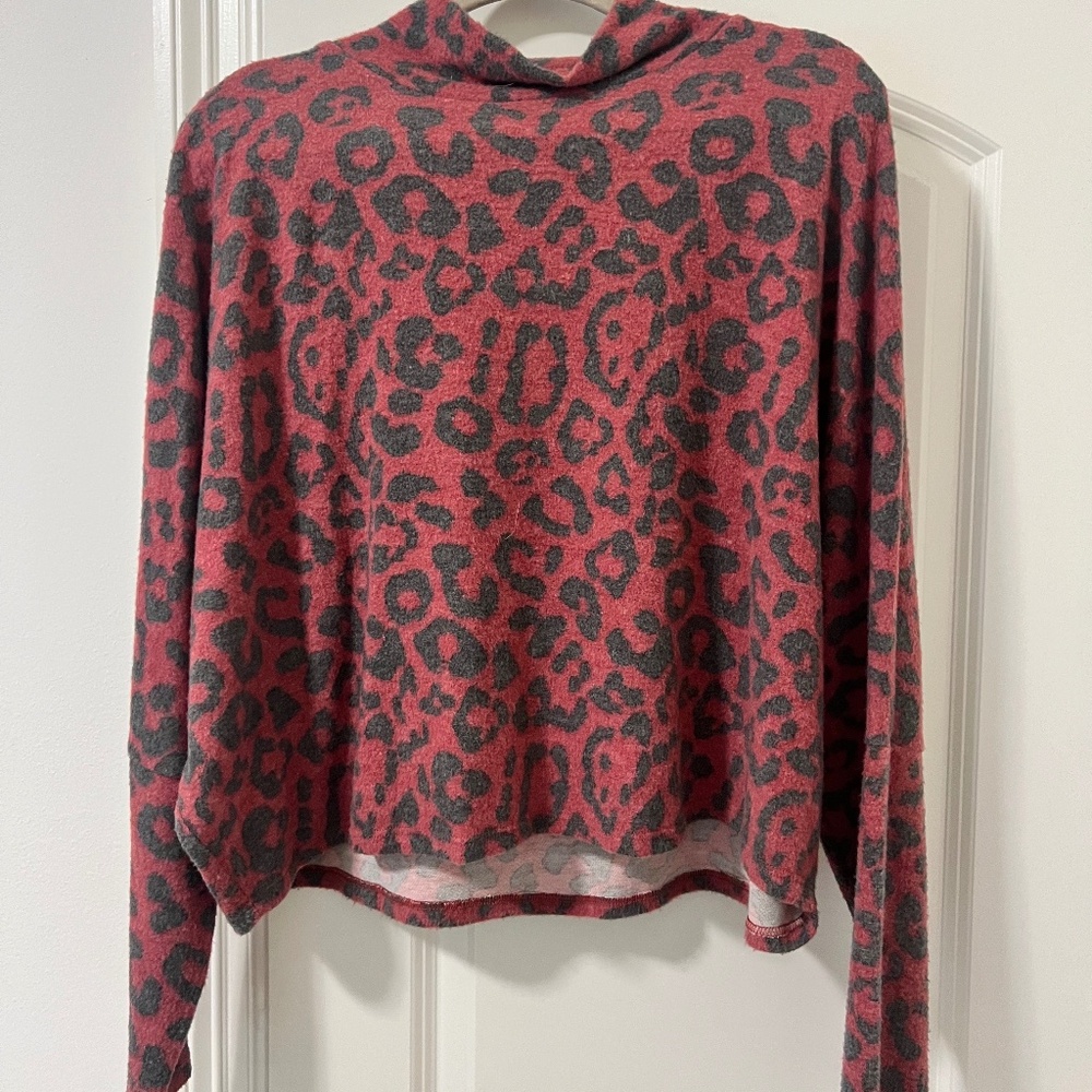 Abound Red Leopard Print mock turtleneck sweater